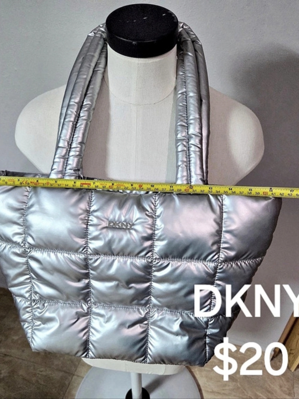 DKNY Hadlee Medium Metallic Logo-Embossed Tote Silver